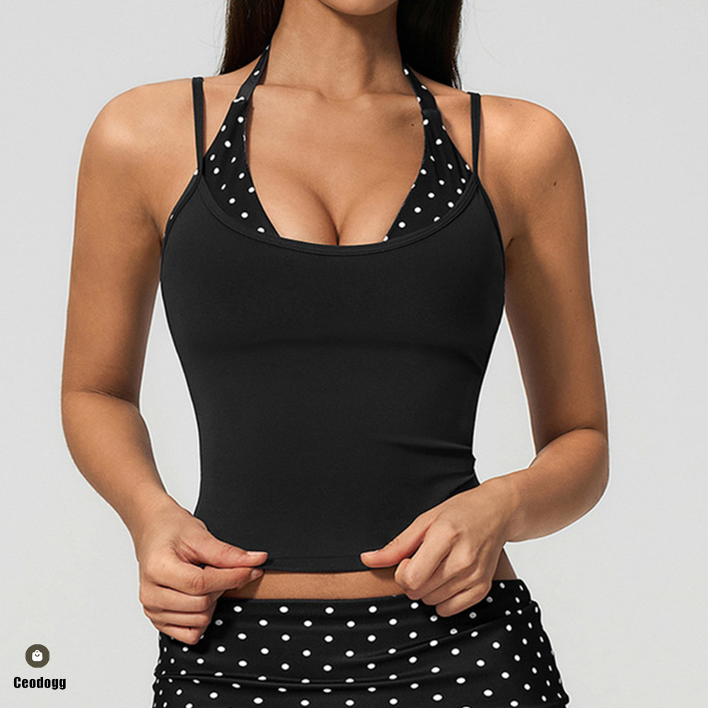 Pilates Yoga Wrap Top - Женский спортивный топ-бра в горошек с